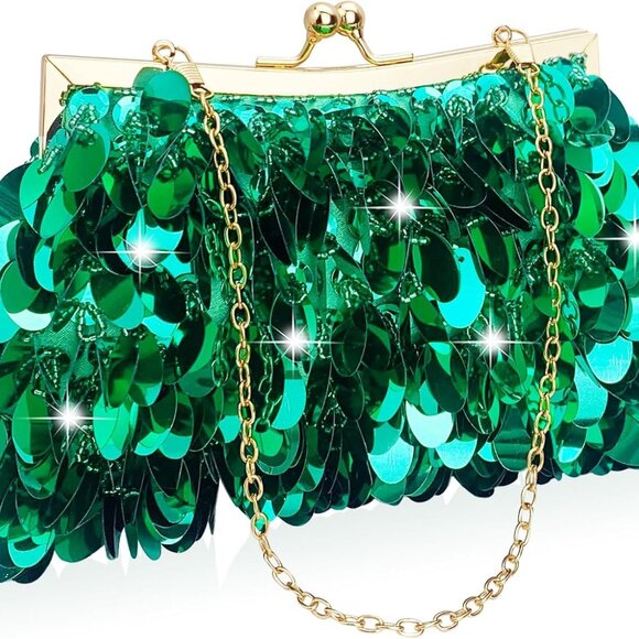 Accessories - Green Sequin Evening Clutch Purse for Women | Elegant Glam Wedding Party Prom Ni